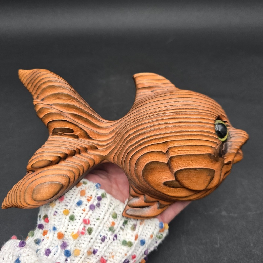 Vintage Hand Carved WITCO Wood Fish Wall Hanging MCM Glass Eye 8"